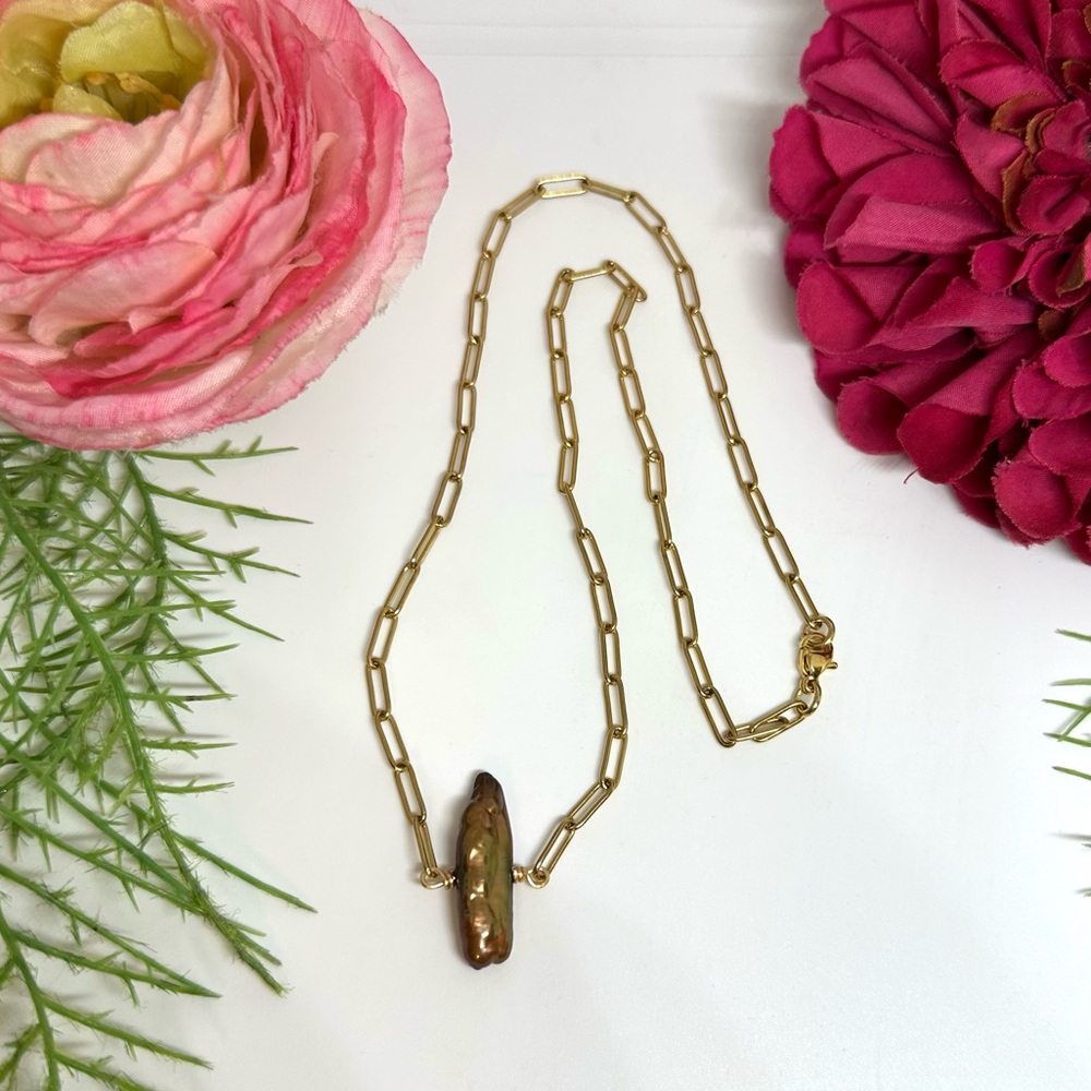 NEW⚜️Biwa Chocolate Freshwater Pearl Chain Necklace